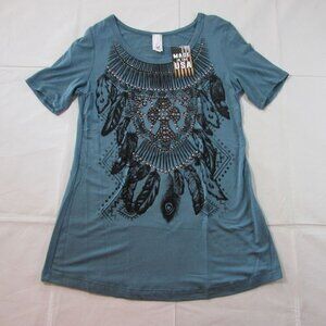 Liberty Wear Women's Short Sleeve Sweet Dreams Printed T-Shirt - Teal